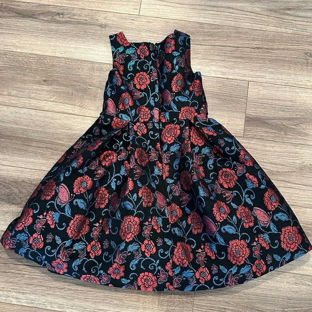Pippa and Julie Girls 12 Black and Red Floral Brocade Dress